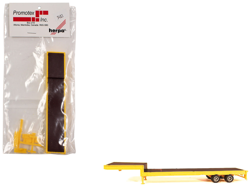 2-Axle Step Deck Equipment Trailer with Ramps Yellow 1/87 (HO) Plastic Model by Promotex-0