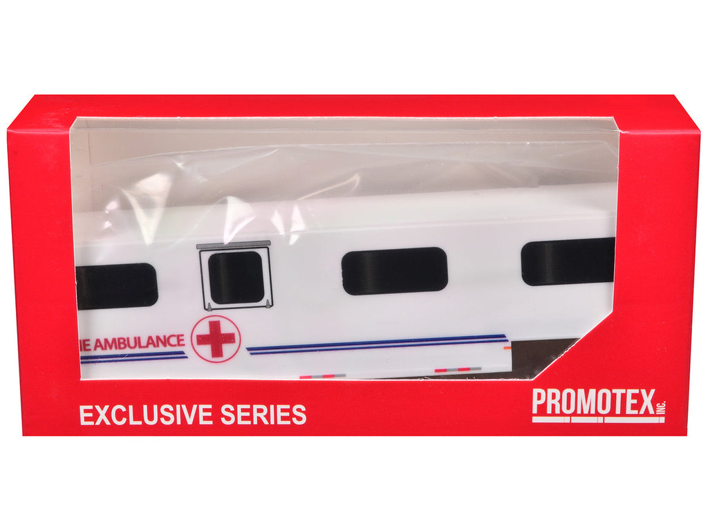 Equine Ambulance Trailer White with Blue Stripes 1/87 (HO) Plastic Model by Promotex-2