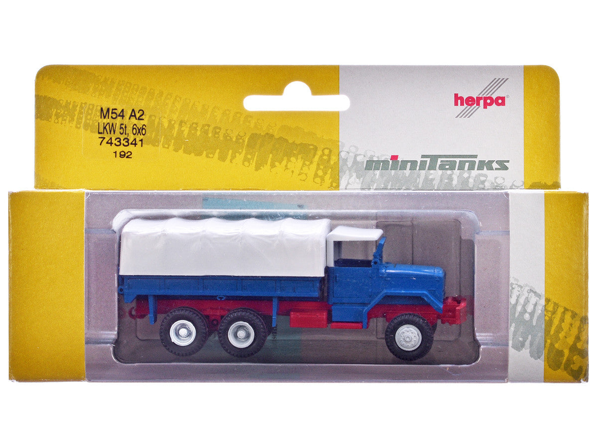 Am General M54 6X6 5/10 Ton Truck Blue with White Top 1/87 (HO) Plastic Model Car by Promotex-0