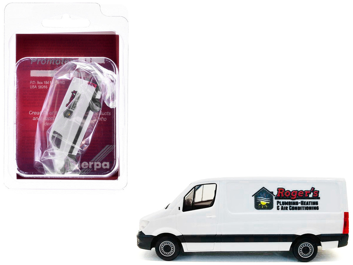 Mercedes-Benz Sprinter Van White "Roger's Plumbing-Heating & Air Conditioning" 1/87 (HO) Plastic Model Car by Promotex-2