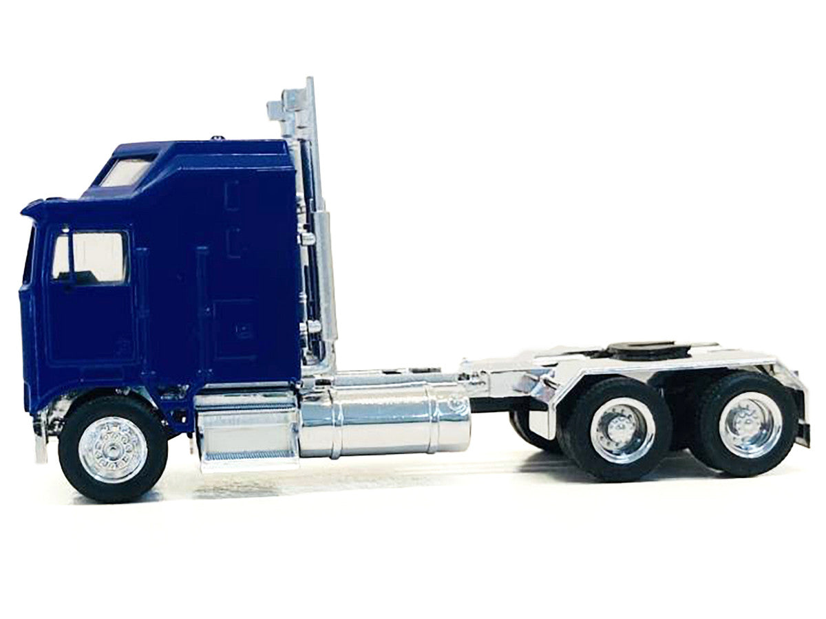Kenworth K100 with 1-Bar Grill and X-Long Chrome Chassis Blue 1/87 (HO) Plastic Model Car by Promotex-1