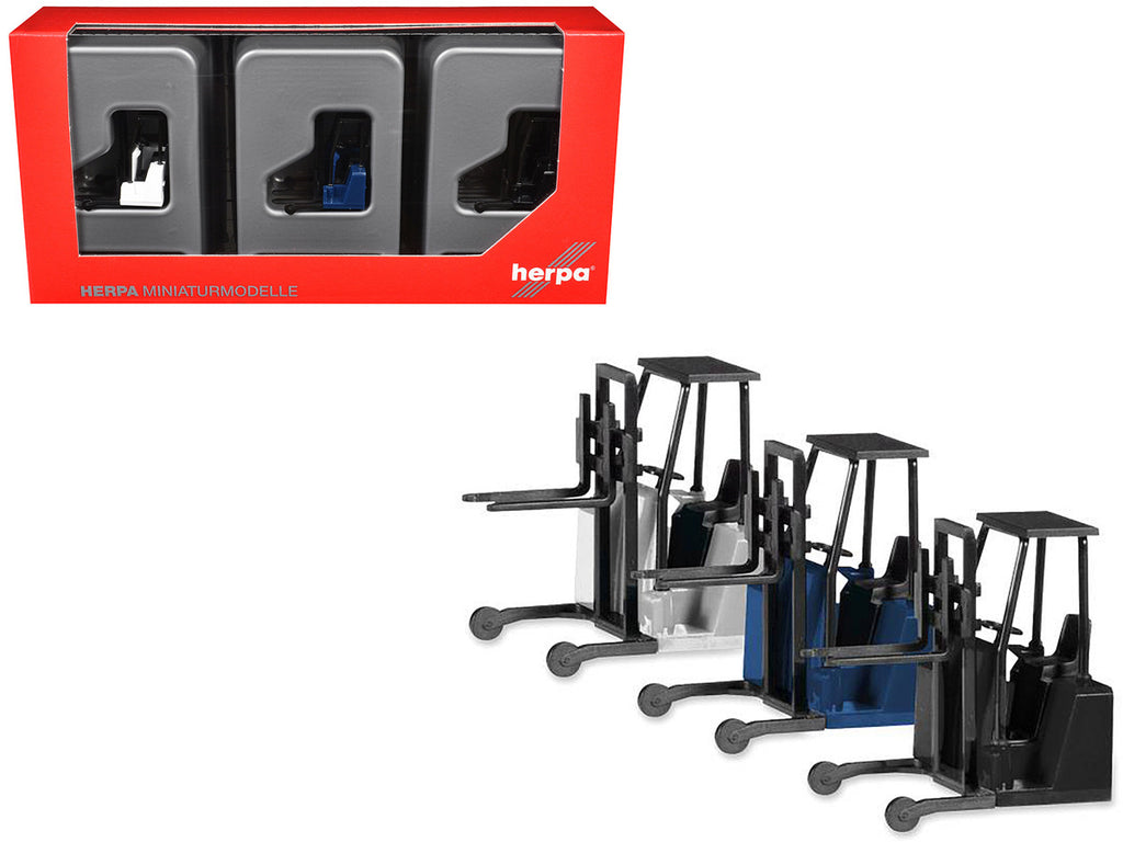 Forklifts with Trailer Bumper 3 Piece Set 1/87 (HO) Plastic Models by Promotex-0
