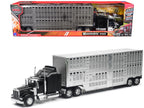 Kenworth W900 Truck Black with Pot Belly Livestock Chrome "Long Haul Truckers" Series 1/32 Diecast Model by New Ray-0