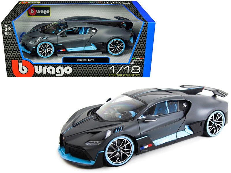 Bugatti Divo Matt Gray with Blue Accents 1/18 Diecast Model Car by Bburago-0