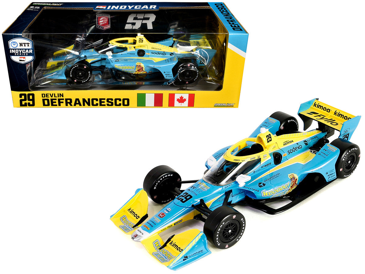 Dallara IndyCar #29 Devlin DeFrancesco "WOOOOO Energy" Andretti Steinbrenner Autosport (Road Course Configuration) "NTT IndyCar Series" (2023) 1/18 Diecast Model Car by Greenlight-0