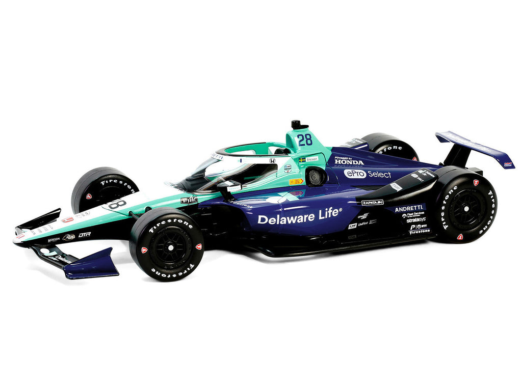 Dallara IndyCar #28 Marcus Ericsson "Delaware Life" Andretti Autosport "NTT IndyCar Series" (2024) 1/18 Diecast Model Car by Greenlight-1