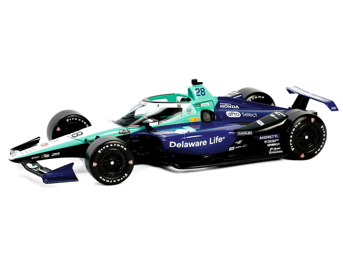 Dallara IndyCar #28 Marcus Ericsson "Delaware Life" Andretti Autosport "NTT IndyCar Series" (2024) 1/18 Diecast Model Car by Greenlight-1