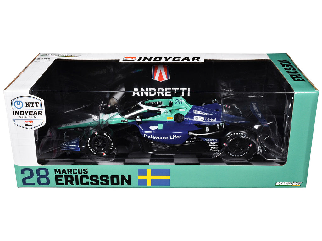 Dallara IndyCar #28 Marcus Ericsson "Delaware Life" Andretti Autosport "NTT IndyCar Series" (2024) 1/18 Diecast Model Car by Greenlight-2