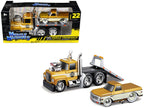 1980 Mack A685ST Flatbed Truck Gold Metallic with Beige Stripes "Madman Garage" and 1972 Chevrolet C10 Pickup Truck Gold Metallic and Beige "Muscle Transports" Series 1/64 Diecast Models by Muscle Machines-0
