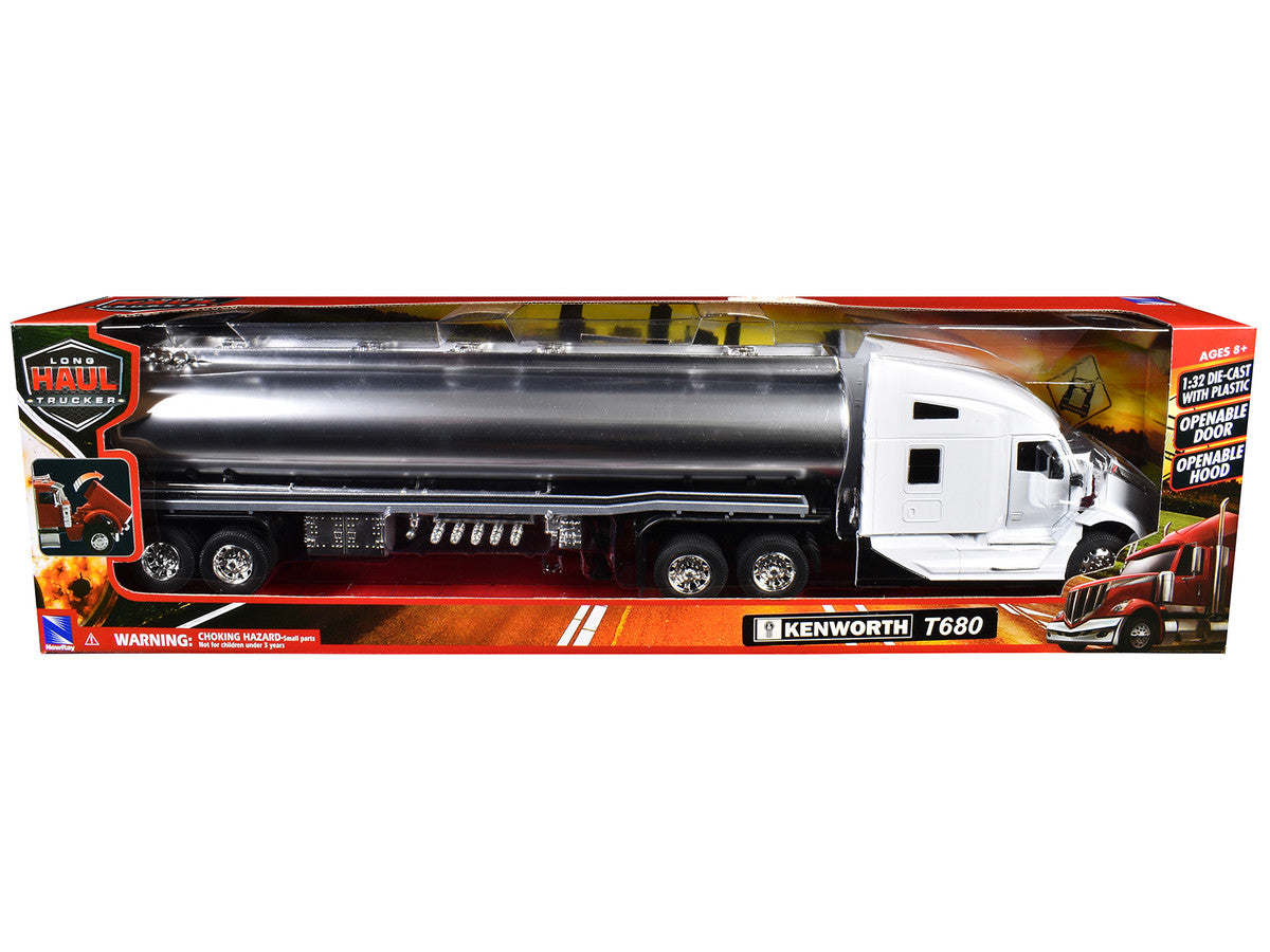 Kenworth T680 Truck White with Oil Tanker Trailer Chrome "Long Haul Trucker" Series 1/32 Diecast Model by New Ray-2