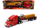 Kenworth T680 Truck Red and Flatbed Trailer with Forklift and Hay Load "Long Haul Trucker" Series 1/32 Diecast Model by New Ray-0