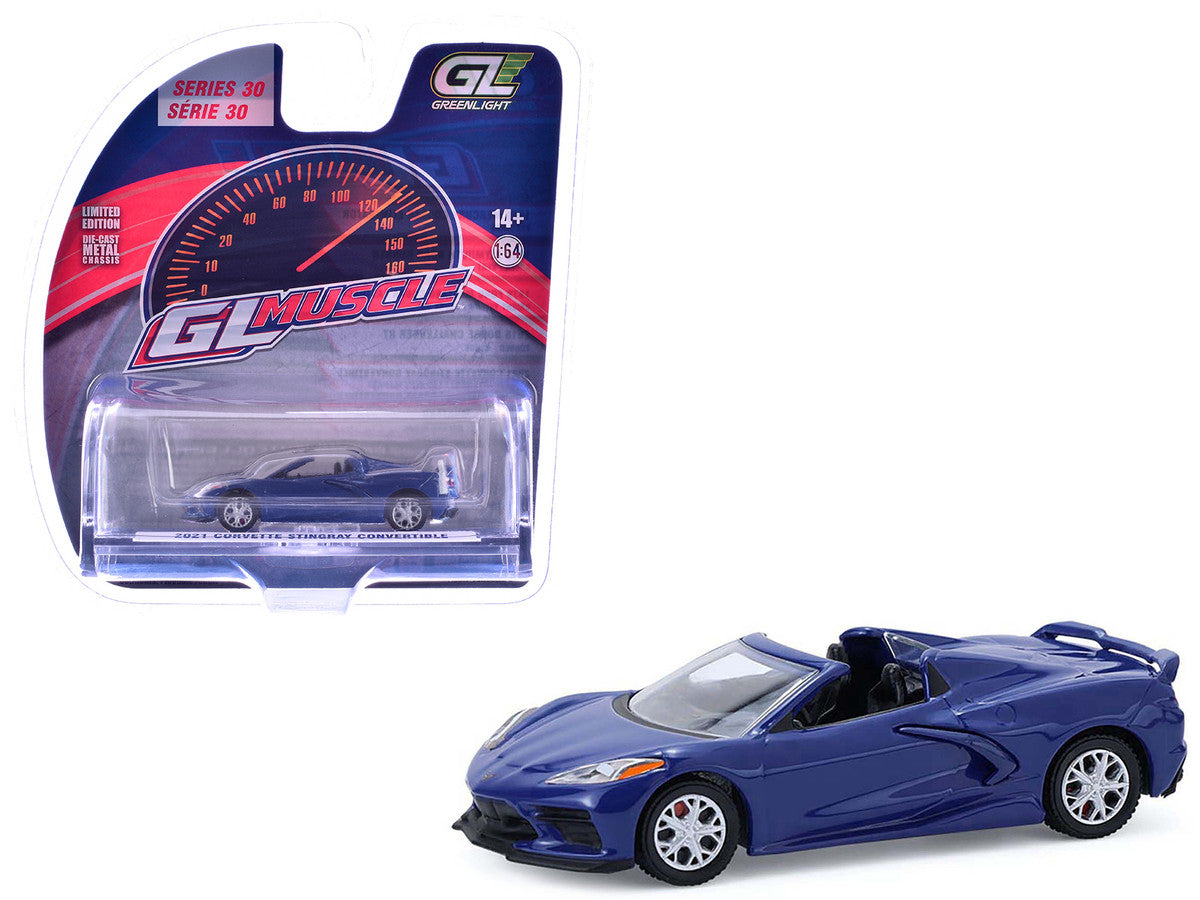 2021 Chevrolet Corvette Stingray Convertible Elkhart Lake Blue "GreenLight Muscle" Series 30 1/64 Diecast Model Car by Greenlight-4
