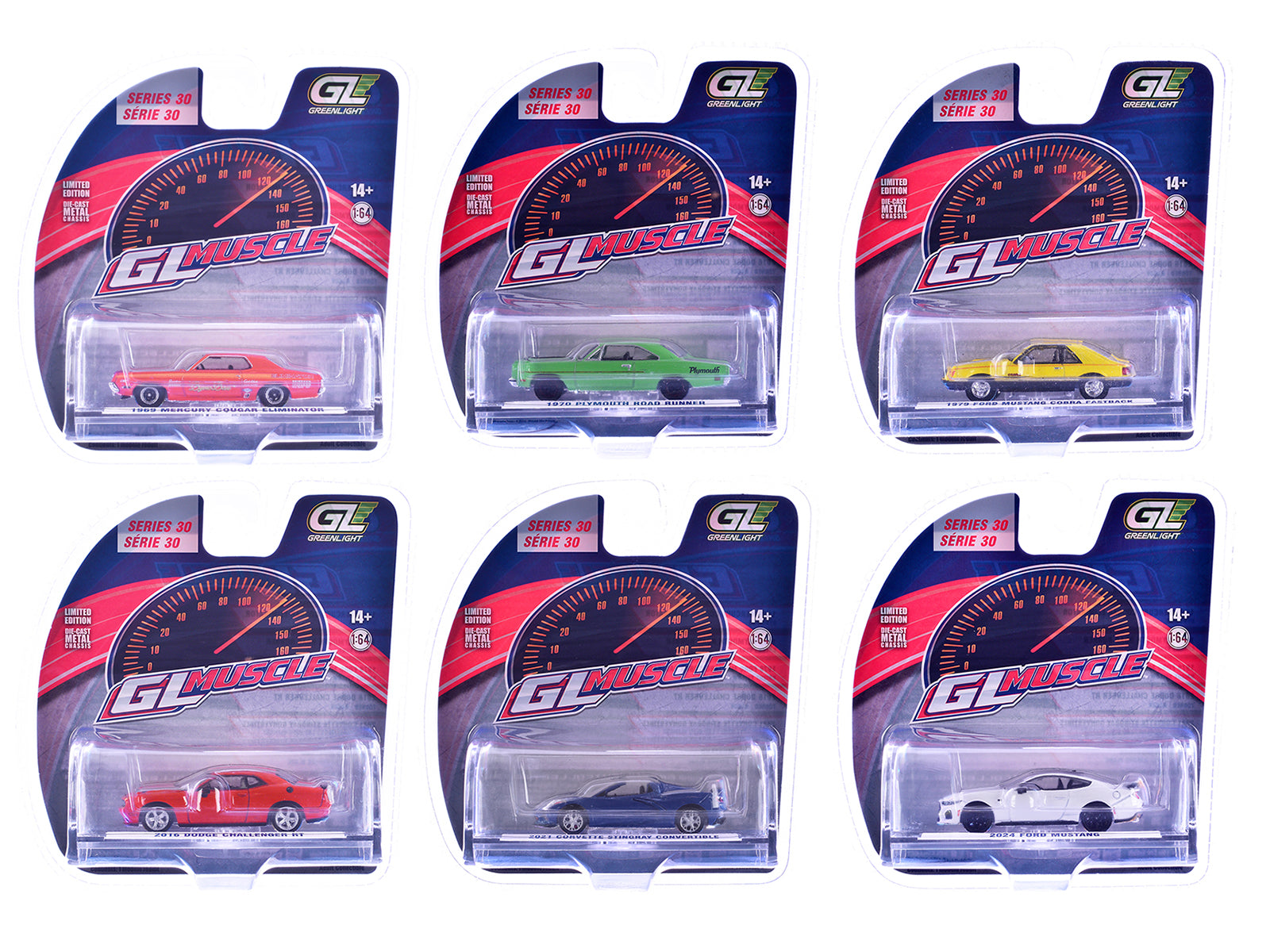 "GreenLight Muscle" Series 30 Set of 6 pieces 1/64 Diecast Model Cars by Greenlight