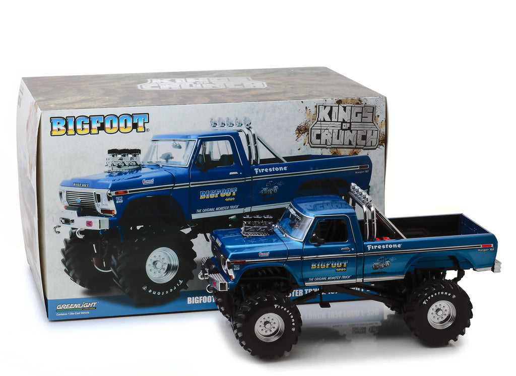 1974 Ford F-250 Bigfoot #1 The Original Monster Truck Blue with 48-Inch Tires "Kings of Crunch" 1/18 Diecast Model Car by Greenlight