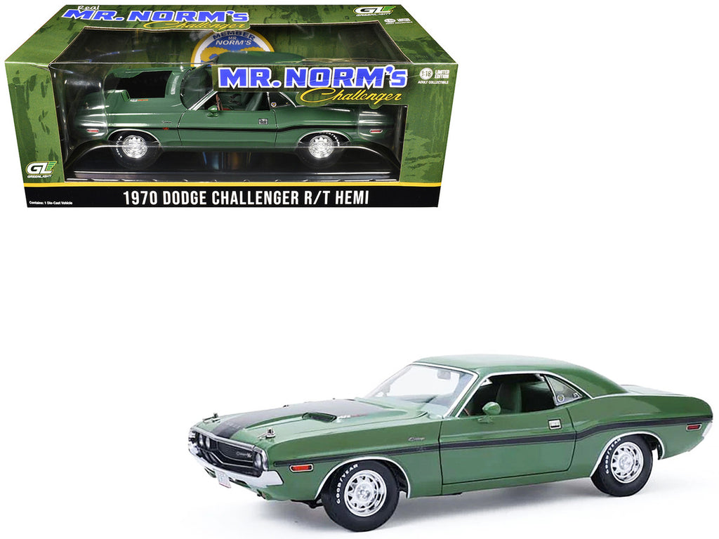 1970 Dodge Challenger R/T Hemi F8 Green with Black Stripes and Green Interior "Mr. Norm's Challenger" 1/18 Diecast Model Car by Greenlight-4