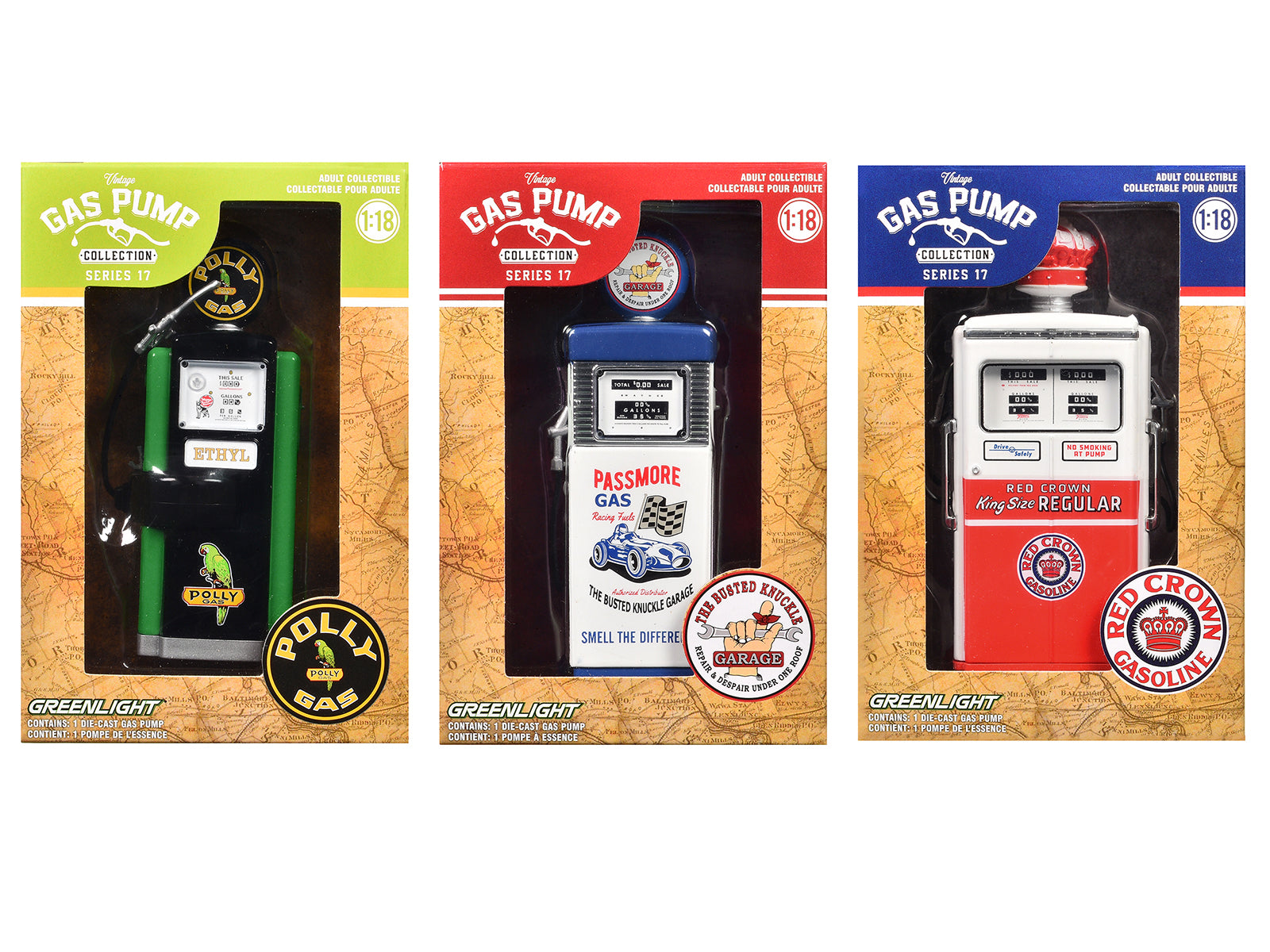 "Vintage Gas Pumps" Series 17 Set of 3 Pumps 1/18 Diecast Models by Greenlight