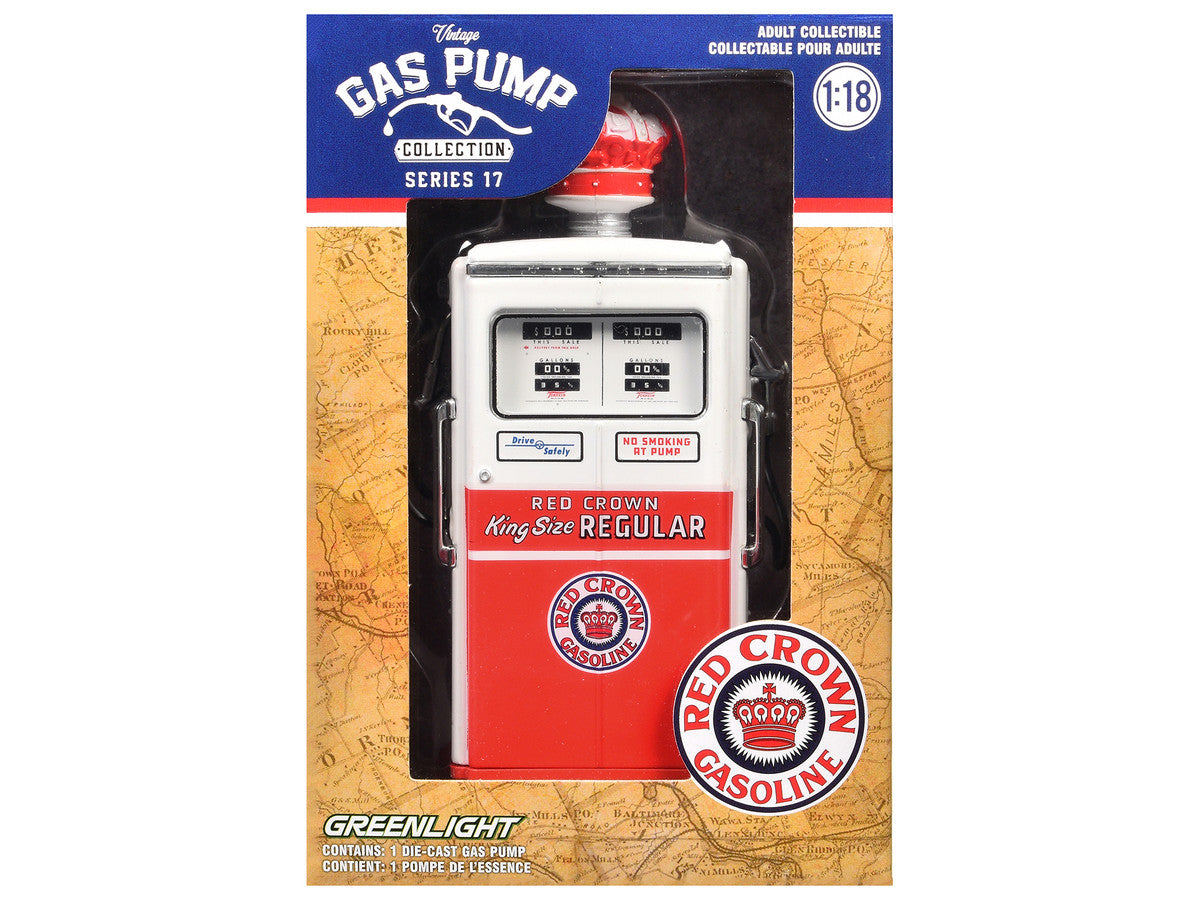 1954 Tokheim 350 Twin Gas Pump "Red Crown Gasoline" White and Red "Vintage Gas Pumps" Series 17 1/18 Diecast Replica by Greenlight-1