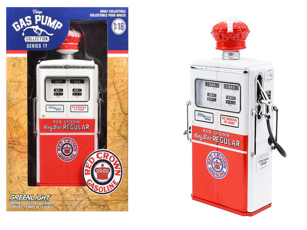 1954 Tokheim 350 Twin Gas Pump "Red Crown Gasoline" White and Red "Vintage Gas Pumps" Series 17 1/18 Diecast Replica by Greenlight-2