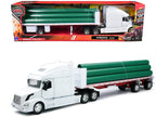 Volvo VN-780 Truck with Flatbed Trailer and Long Pipes White "Long Haul Truckers" Series 1/32 Diecast Model by New Ray-2