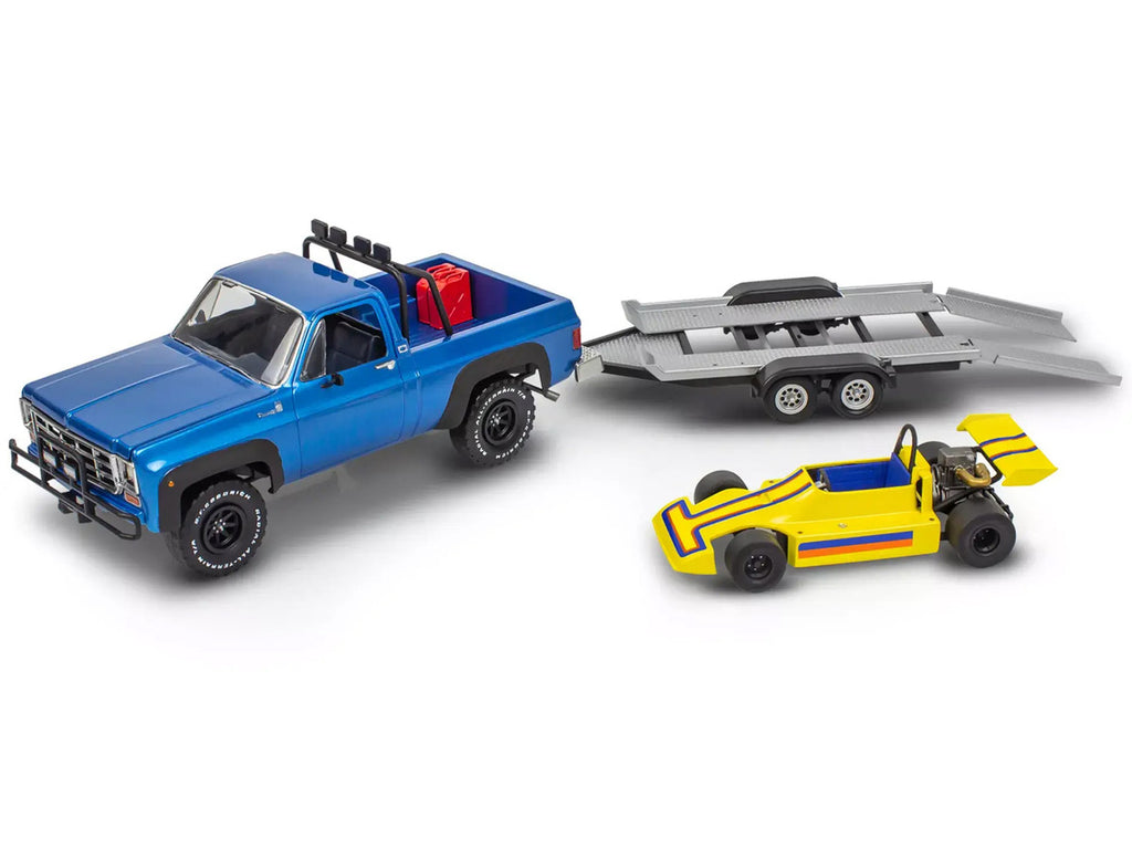 Level 3 Model Kit 1978 Chevrolet Off-Road 4x4 Pickup Truck and "Malibu Grand Prix" Virage with Trailer "Fantasy Formula" 1/25 Scale Model by Revell-1