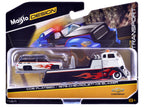 COE Flatbed Truck White and Black with Flame Graphics and 1979 Chevrolet K5 Blazer Black and White with Flame Graphics "Elite Transport" Series 1/64 Diecast Models by Maisto-1