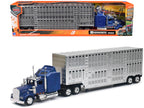 Kenworth W900 Truck Blue with Potbelly Livestock Trailer Chrome "Long Haul Truckers" Series 1/43 Diecast Model by New Ray-0