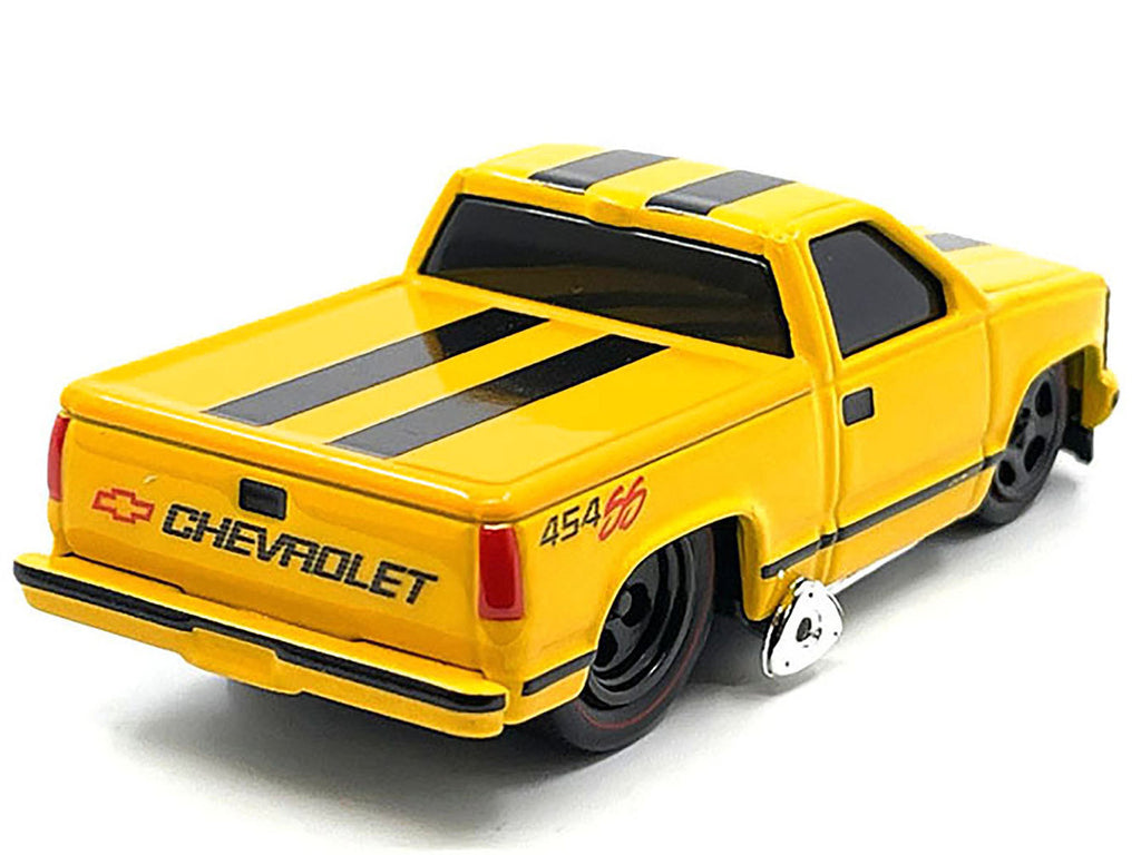 1993 Chevrolet 454 SS Pickup Truck Yellow with Black Stripes 1/64 Diecast Model Car by Muscle Machines-1