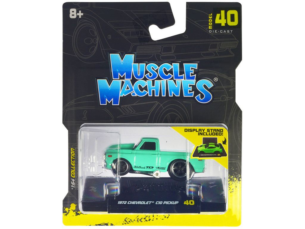 1972 Chevrolet C10 Pickup Truck Light Green 1/64 Diecast Model Car by Muscle Machines-2