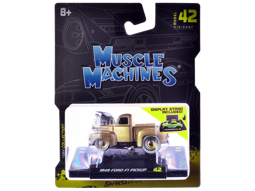 1949 Ford F1 Pickup Truck Gold Metallic 1/64 Diecast Model Car by Muscle Machines-2