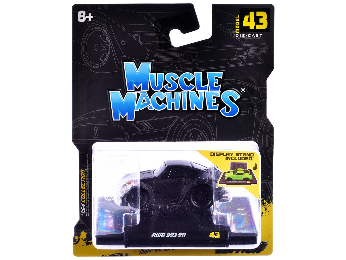 RWB 993 911 Matt Black 1/64 Diecast Model Car by Muscle Machines-1
