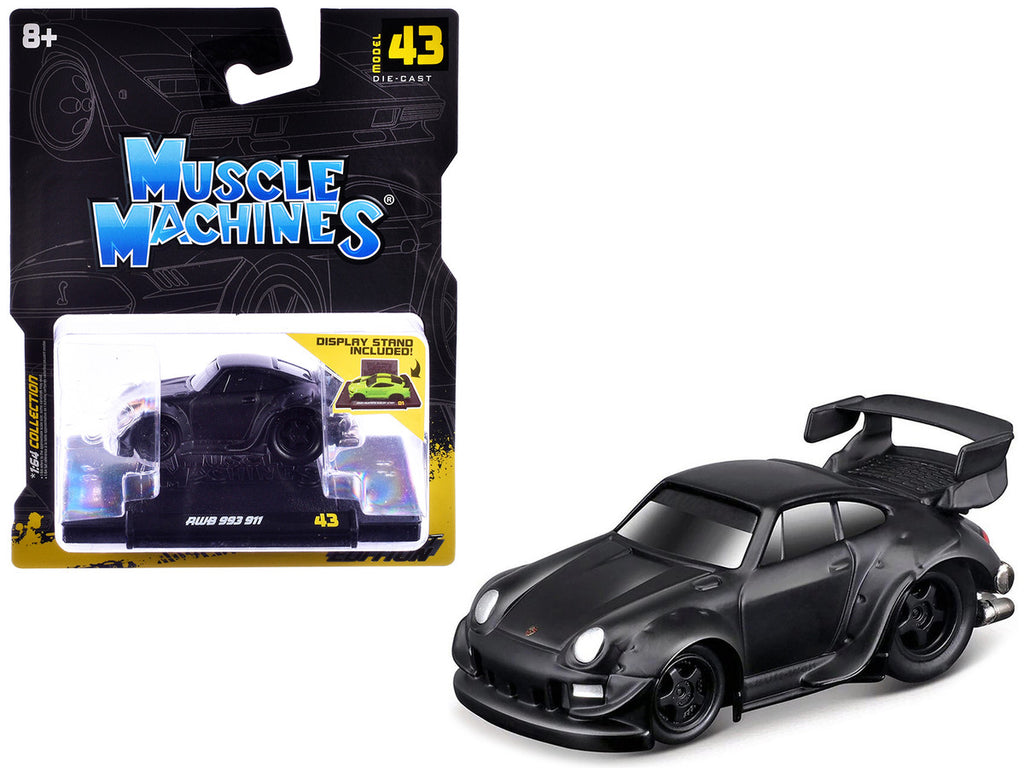 RWB 993 911 Matt Black 1/64 Diecast Model Car by Muscle Machines-2