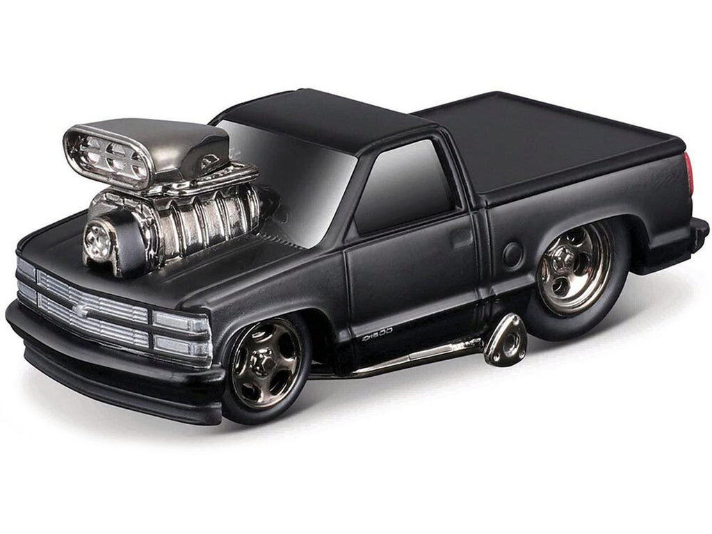 1993 Chevrolet 454 SS Pickup Truck Matt Black "Blackout Edition" 1/64 Diecast Model by Muscle Machines-1