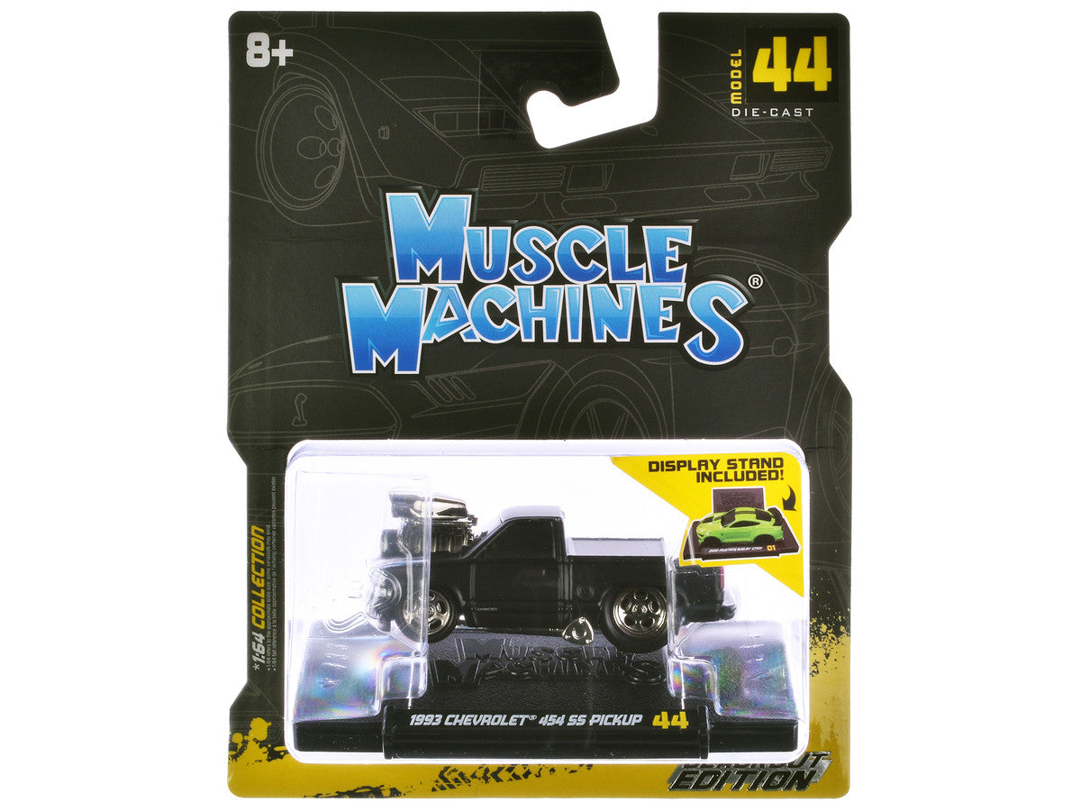 1993 Chevrolet 454 SS Pickup Truck Matt Black "Blackout Edition" 1/64 Diecast Model by Muscle Machines-2