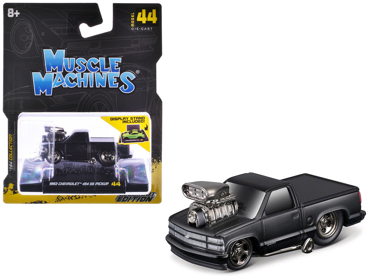 1993 Chevrolet 454 SS Pickup Truck Matt Black "Blackout Edition" 1/64 Diecast Model by Muscle Machines-0