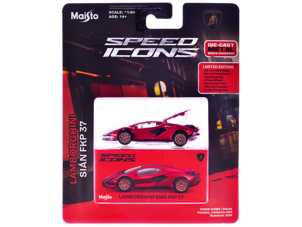 Lamborghini Sian FKP 37 Red Metallic "Speed Icons" Series 1/64 Diecast Model Car by Maisto-2