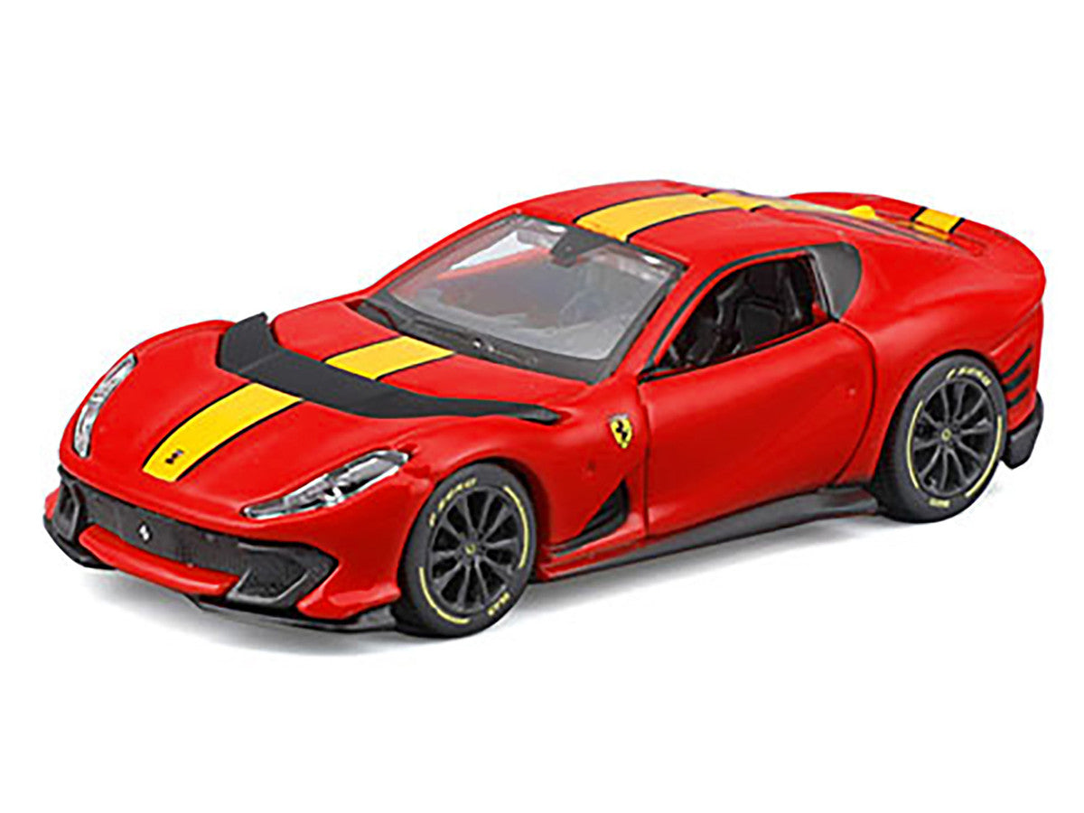 Ferrari 812 Competizione Red with Yellow Stripe "Speed Icons" Series 1/64 Diecast Model Car by Maisto-1