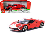Ferrari 296 GTB Assetto Fiorano Red with White Stripes "Race + Play" Series 1/18 Diecast Model Car by Bburago-0
