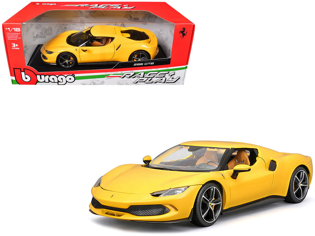 Ferrari 296 GTB Yellow "Race + Play" Series 1/18 Diecast Model Car by Bburago-3