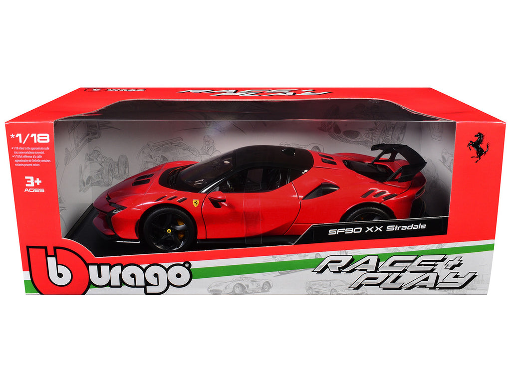 Ferrari SF90 XX Stradale Red with Black Top "Race + Play" Series 1/18 Diecast Model Car by Bburago-3