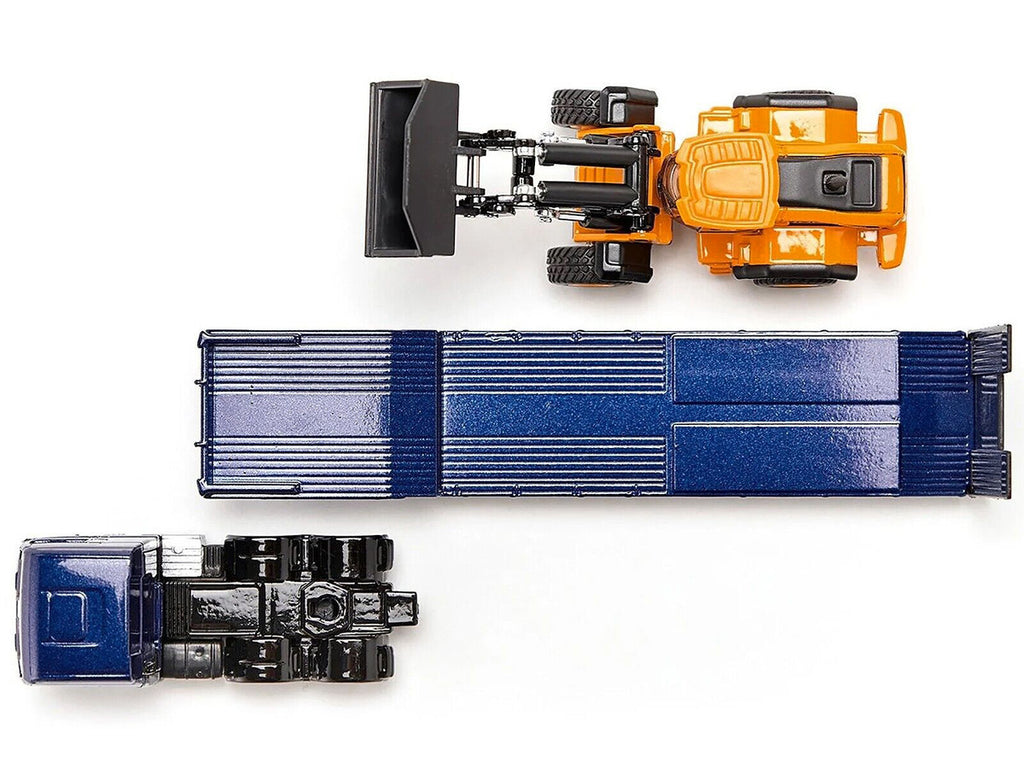 MAN Truck Blue Metallic with Low Loader Trailer and JCB 457 Wheel Loader Yellow 1/87 (HO) Diecast Model by Siku-4