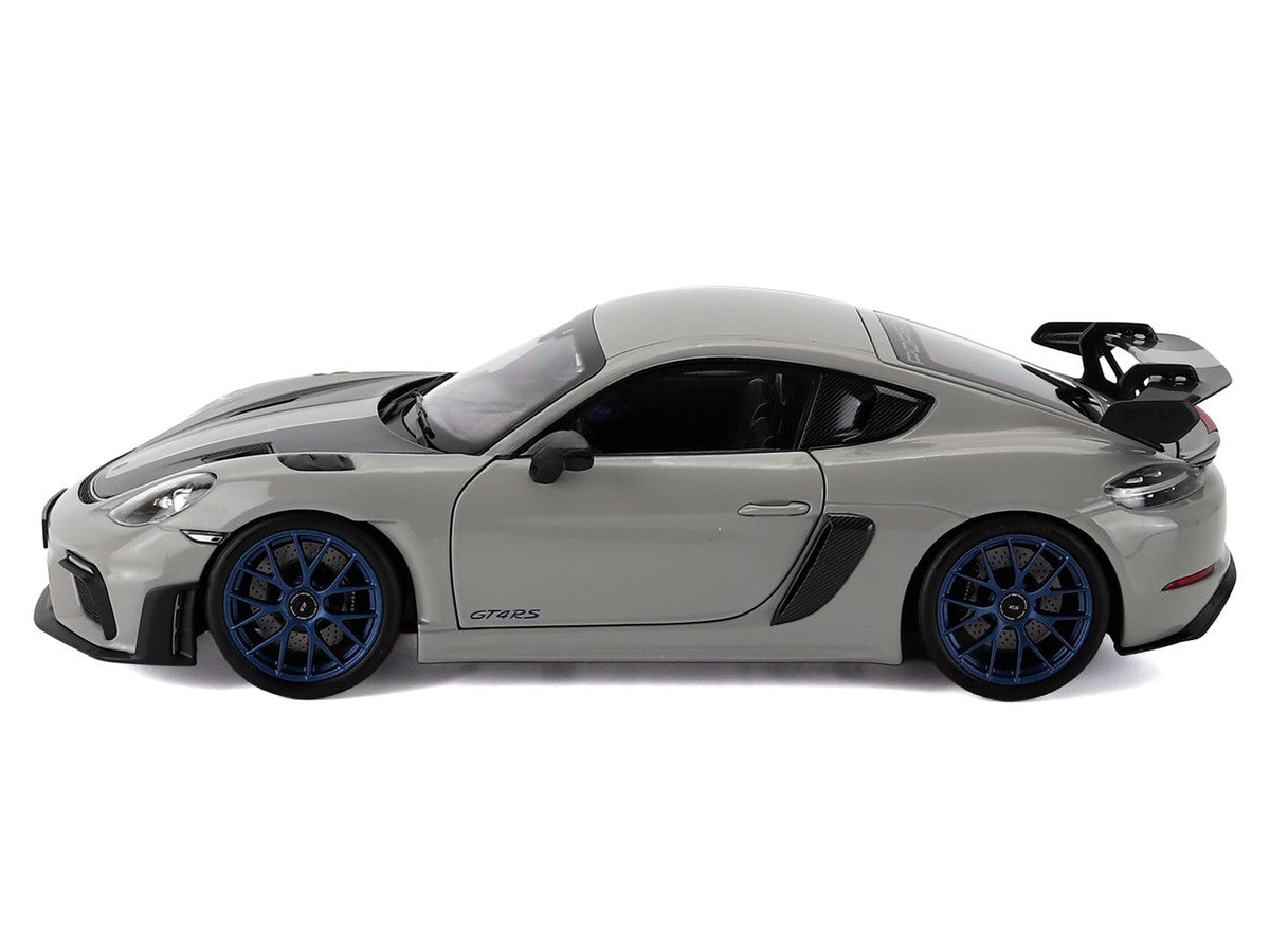 2023 Porsche Cayman GT4 RS Weissach Pack Chalk Gray with Carbon Hood Stripes 1/18 Diecast Model Car by Norev-3