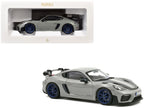 2023 Porsche Cayman GT4 RS Weissach Pack Chalk Gray with Carbon Hood Stripes 1/18 Diecast Model Car by Norev-4