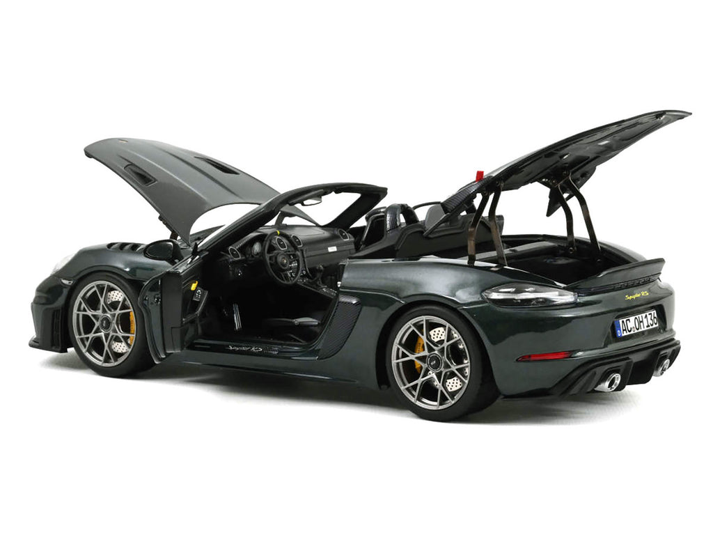 2023 Porsche 718 Spyder RS Weissach Pack Forest Green Metallic with Carbon Hood Stripes 1/18 Diecast Model Car by Norev-1