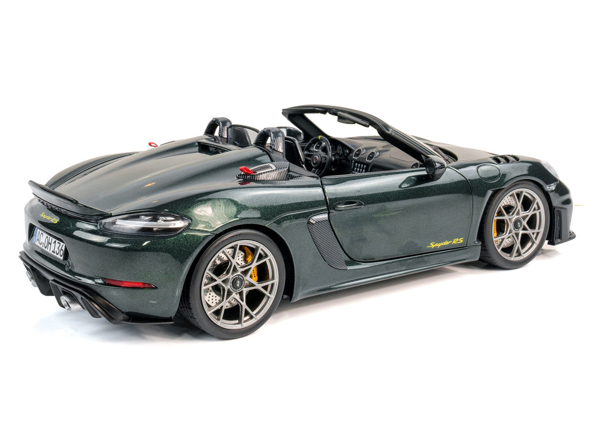 2023 Porsche 718 Spyder RS Weissach Pack Forest Green Metallic with Carbon Hood Stripes 1/18 Diecast Model Car by Norev-3