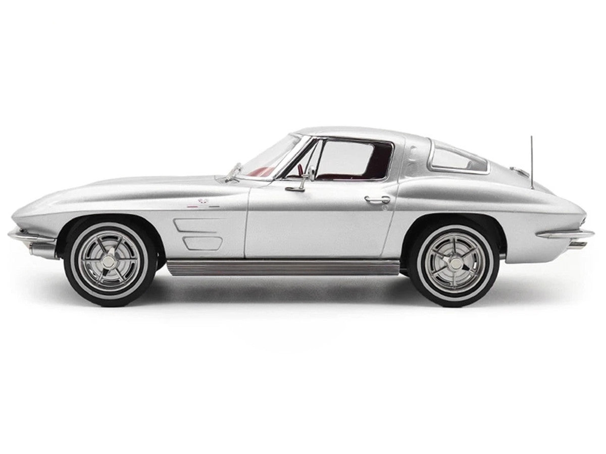 1963 Chevrolet Corvette Sting Ray Sebring Silver Metallic with Red Interior 1/18 Diecast Model Car by Norev-0