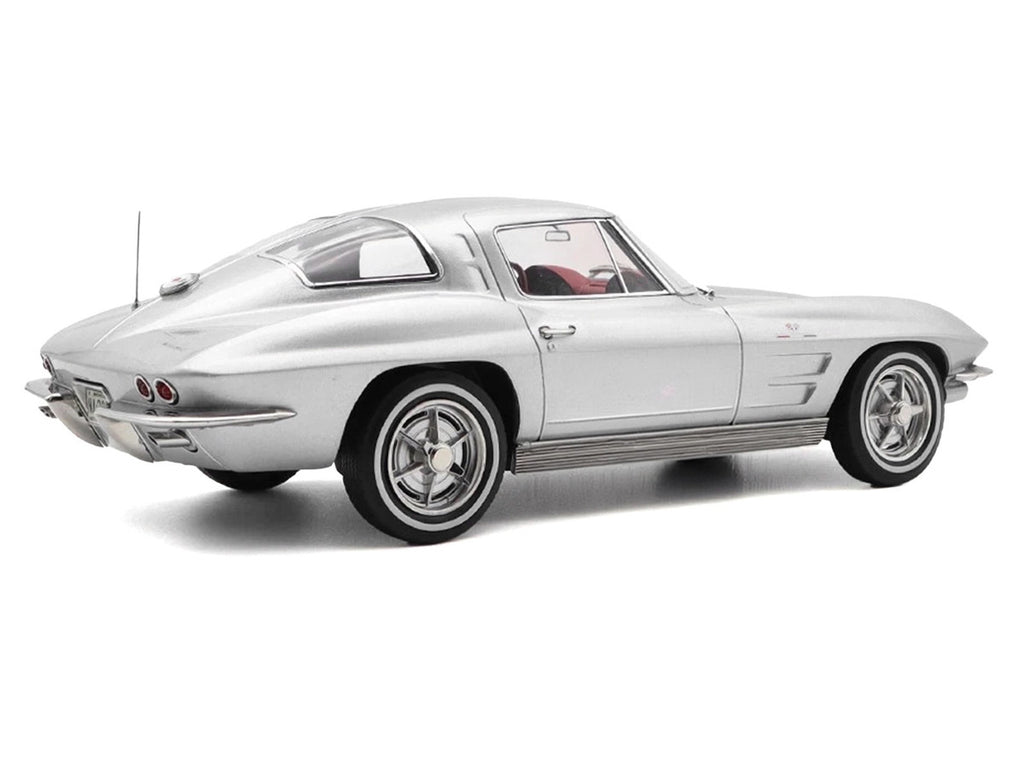 1963 Chevrolet Corvette Sting Ray Sebring Silver Metallic with Red Interior 1/18 Diecast Model Car by Norev-1