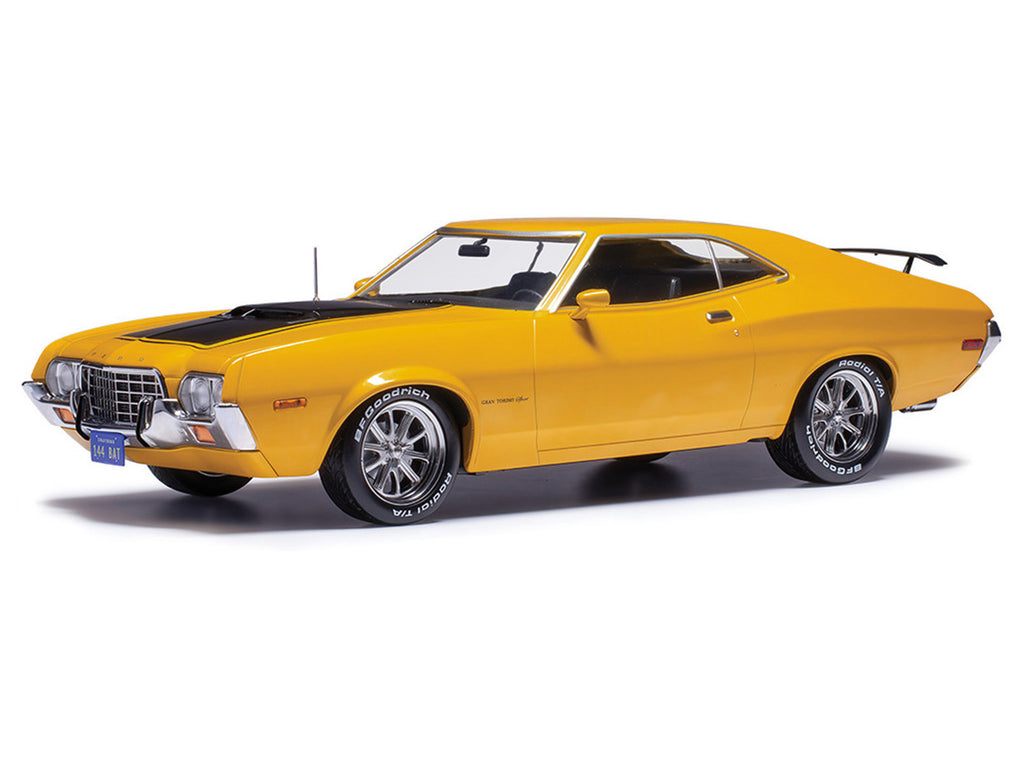 1972 Ford Gran Torino Sport 2-Door Orange Metallic with Black Hood Stripes 1/18 Diecast Model Car by IXO Models
