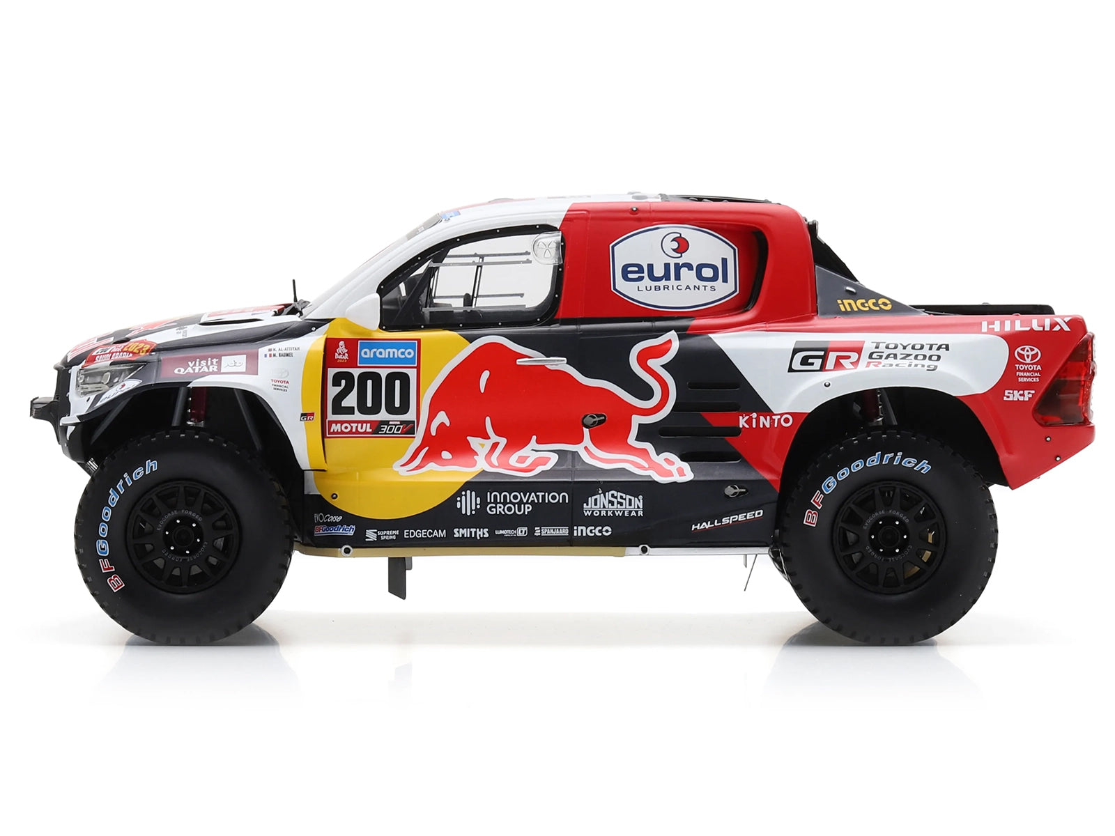 Toyota GR SKR HILUX T1+ Pickup Truck #200 Nasser Al-Attiyah - Mathieu Baumel "Toyota Gazoo Racing" Winner "Dakar Rally" (2023) with Acrylic Display Case 1/18 Model Car by Spark