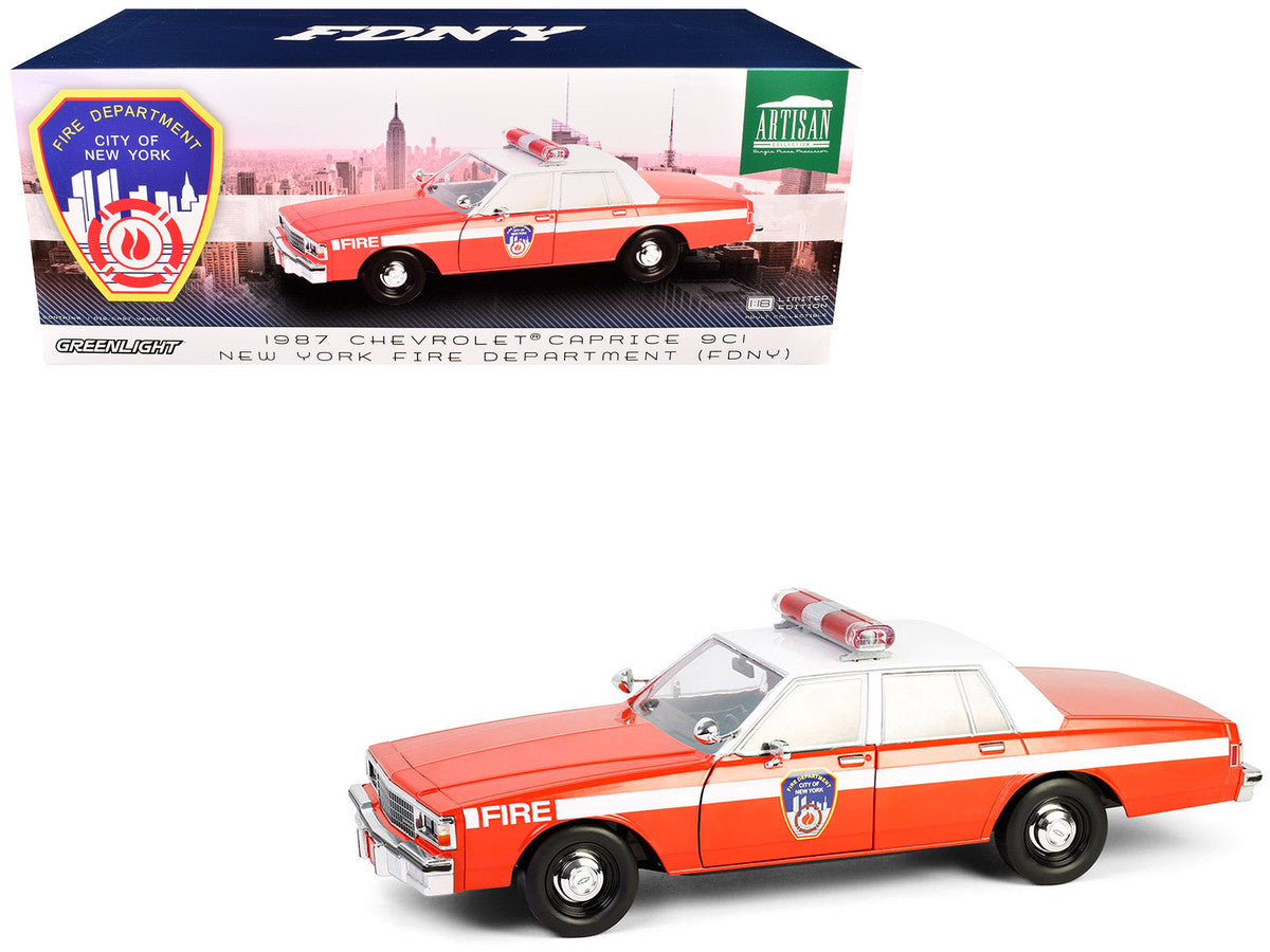 1987 Chevrolet Caprice 9C1 "FDNY (The Official Fire Department City of New York)" Red with White Top and Stripes "Artisan Collection" 1/18 Diecast Model Car by Greenlight-4