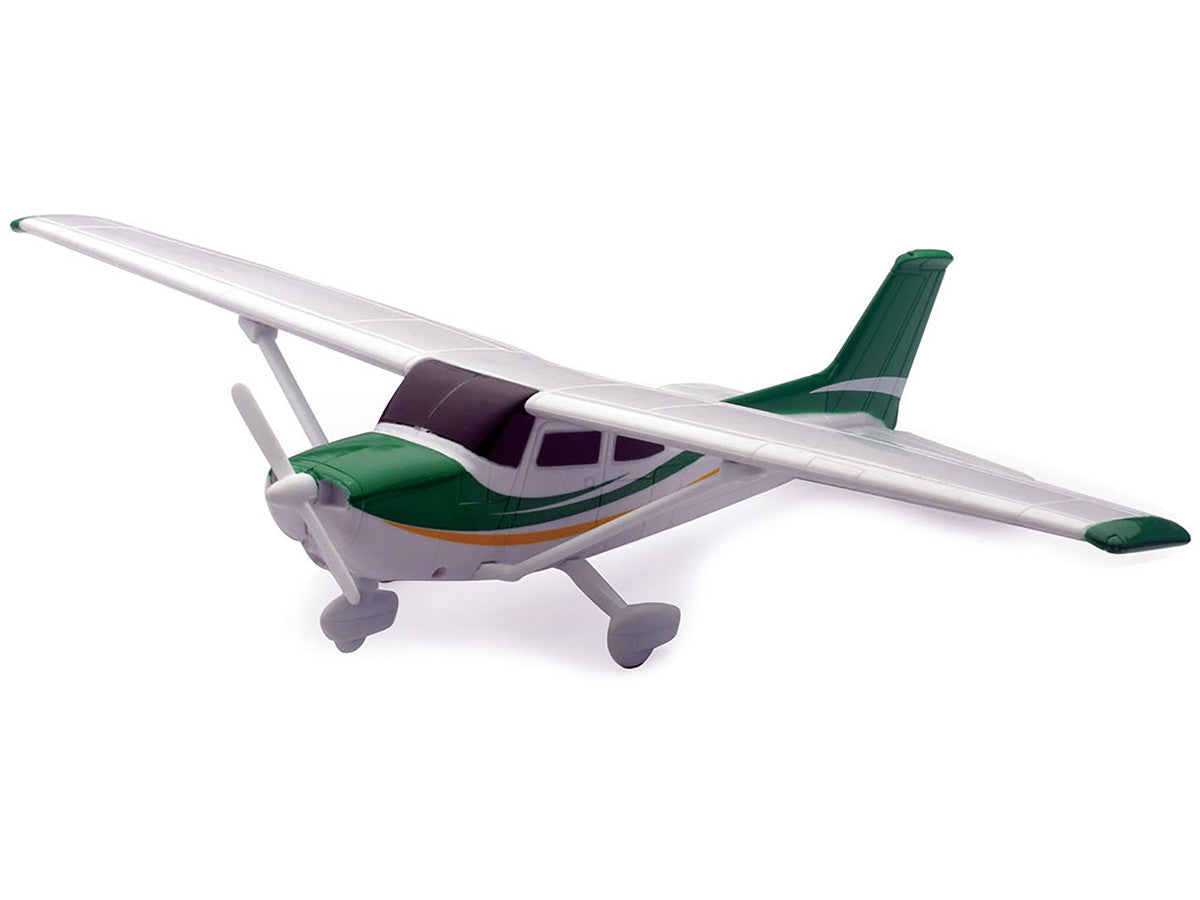 Model Kit Cessna 172 Skyhawk Aircraft White with Green and Yellow Stripes "Sky Pilot" Series 1/42 Plastic Model Kit by New Ray-1